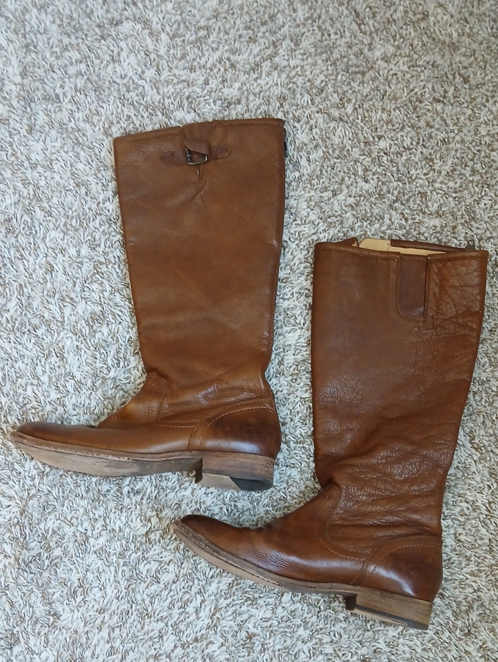 Frye Melissa Logo Cognac Leather Riding Boots Size 9B